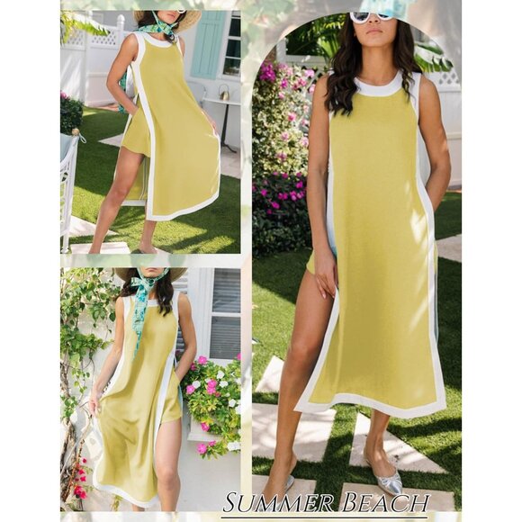 Womens 2 Piece Maxi Dress Shorts Set Boho Style Spring Summer Casual - Picture 5 of 6